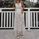 BXOXO See Through Lace Hollow Out Sexy Maxi Dress For Women Fashion U Neck Sleeveless Backless Transparent Beach Long Dress